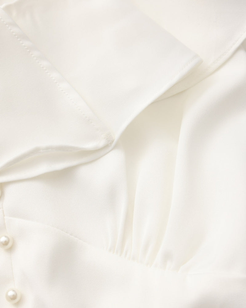 Pearl Button Ruffle Midi Dress